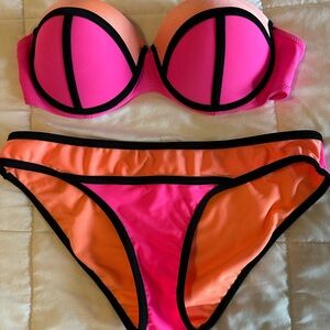 Vibrant Pink and Orange Women's Swimwear Set